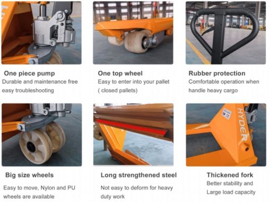 2000kg PU Wheel 2 Ton Intergral Casting Pump Hydraulic Hand Pallet Truck Jacks for OEM